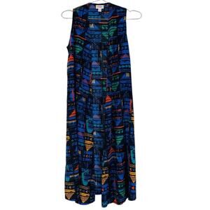 Lularoe Blue Allover Multicolor Print Joy Duster Vest